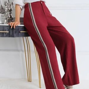 Stylish Burgundy Striped Women's Pants
